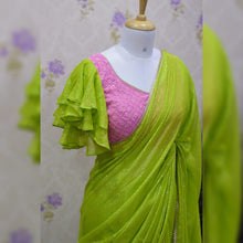 Load image into Gallery viewer, Lime Green silver line saree
