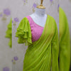 Lime Green silver line saree