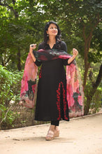 Load image into Gallery viewer, Black Cotton Suit set with Organza dupatta
