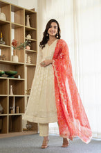 Load image into Gallery viewer, Jacquard tissue off white anarkali set -DIWED
